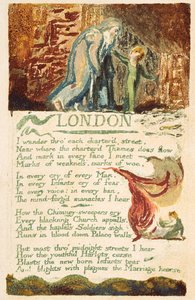 「ロンドン」、「Songs of Experience」からのプレート38、1794（WCによるカラー印刷エッチング） 作： William Blake